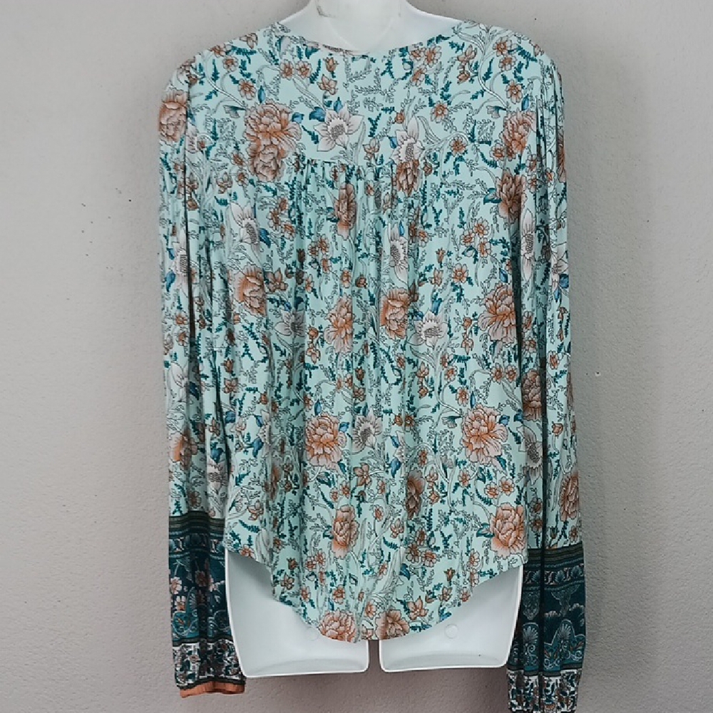 Womens Floral Bohemian Long Sleeve Blouse Babydoll sz L - Picture 10 of 13